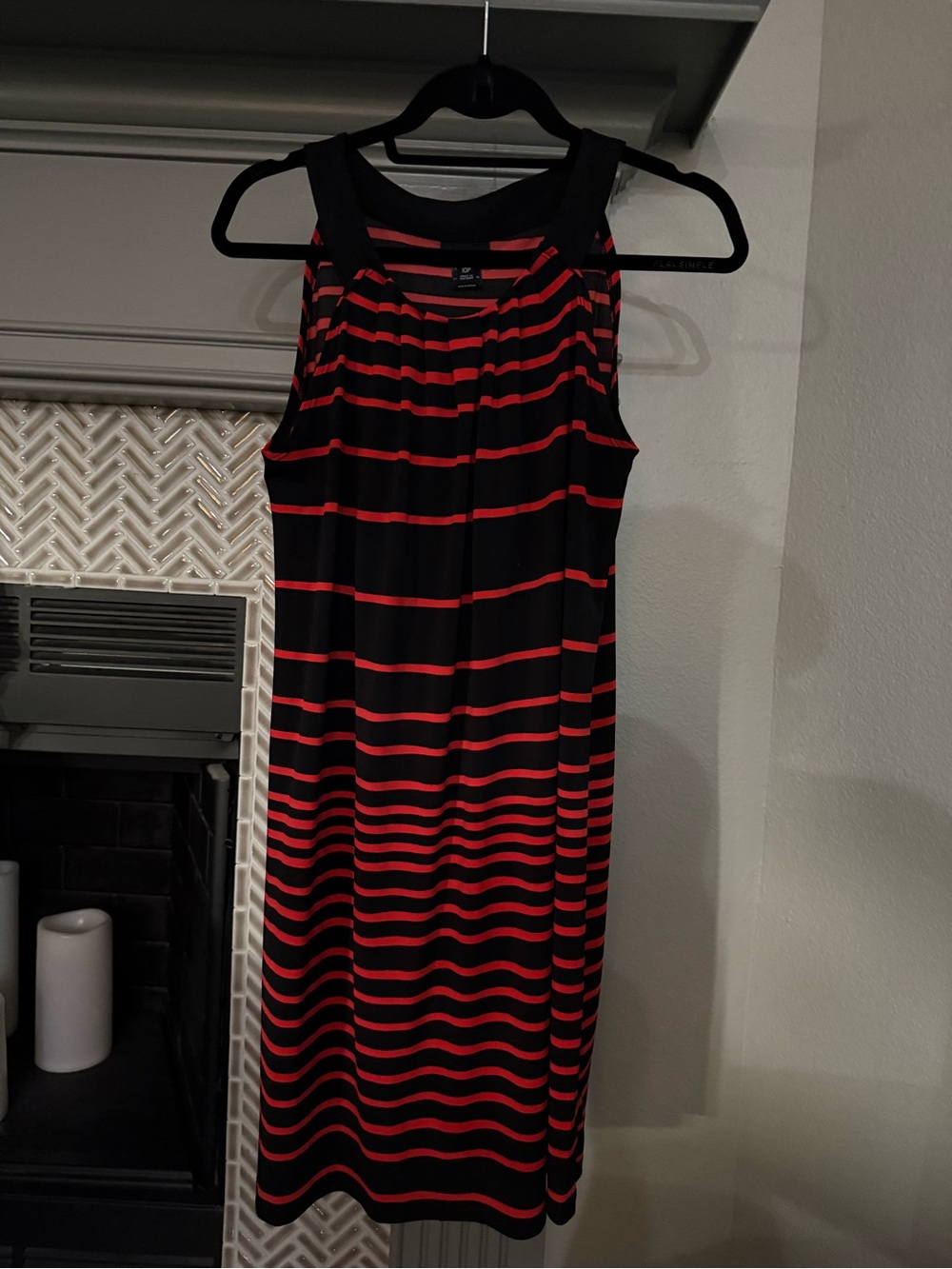 Sleeveless Black Dress with Red Stripes — Classic Casual Midi